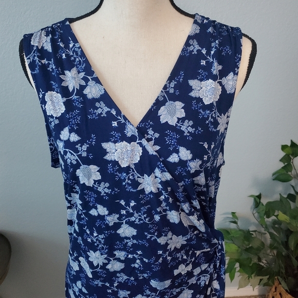 Banana Republic floral faux tie wrap sleeveless midi dress, womens size Large - Picture 3 of 8